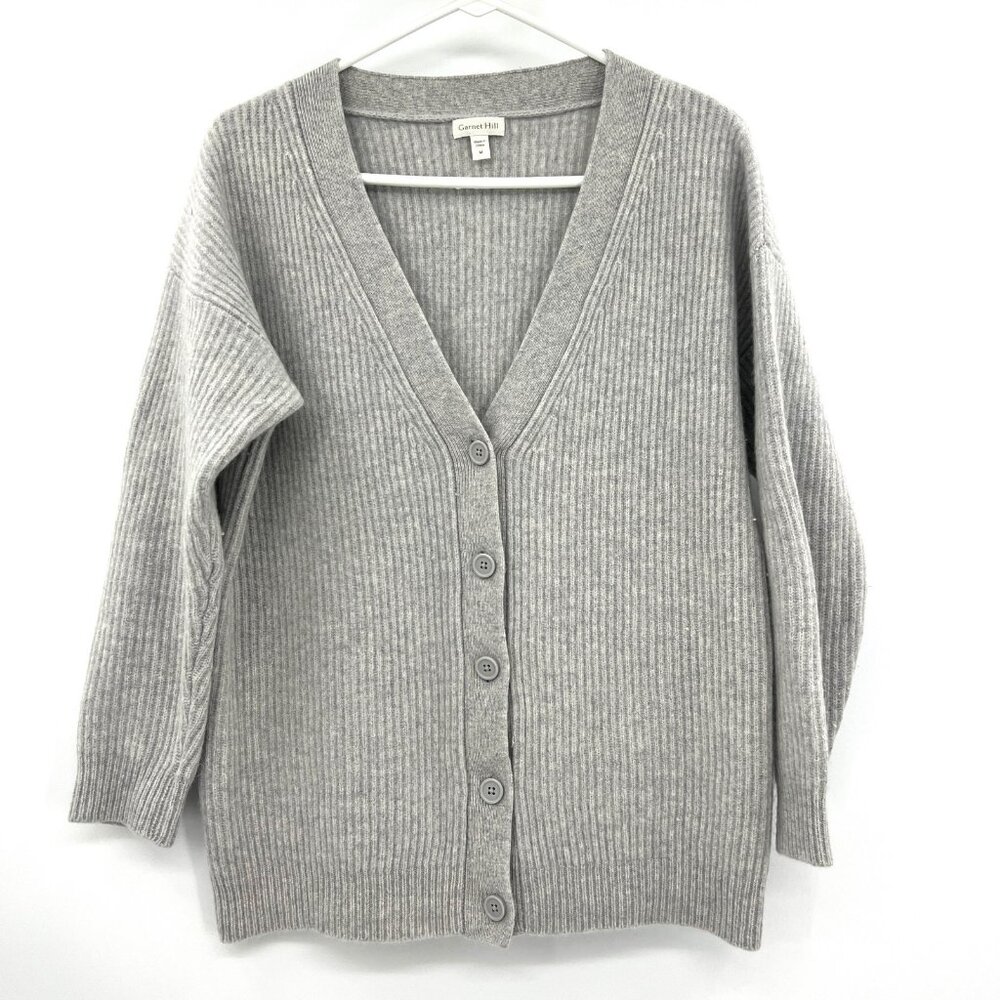 Garnet Hill Gray Ribbed Cardigan Sweater